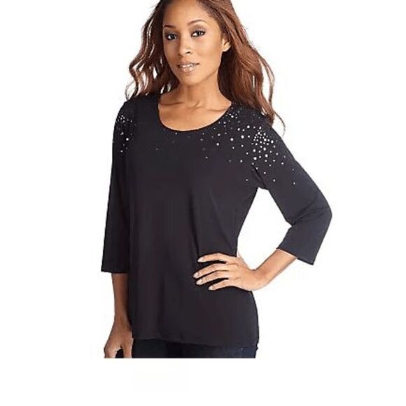 Susan Graver Womens 3X Liquid Knit Top Brown Scoop Neck 3/4 Sleeve Sparkles NWT - Picture 4 of 7